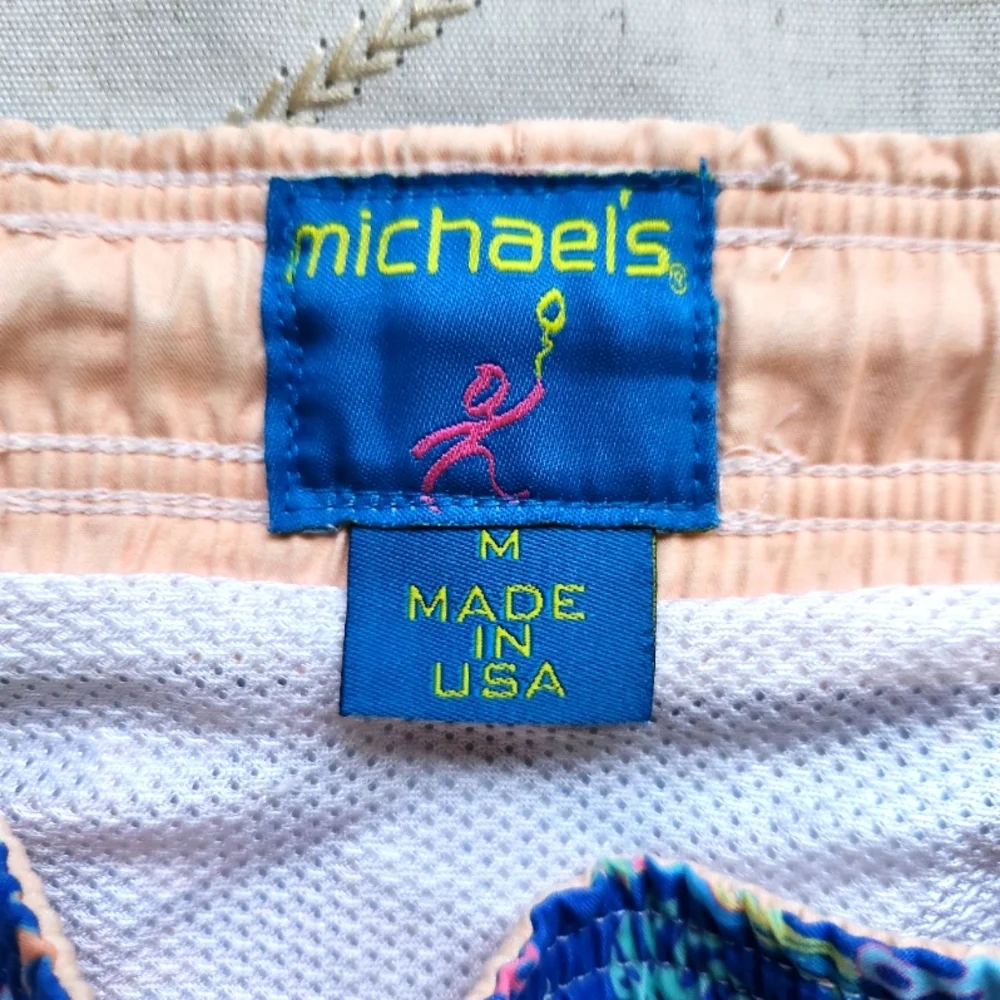 Michael's Swim Shorts Men's Medium Tropical Leaf Print Quick Dry EUC‎ Drawstring